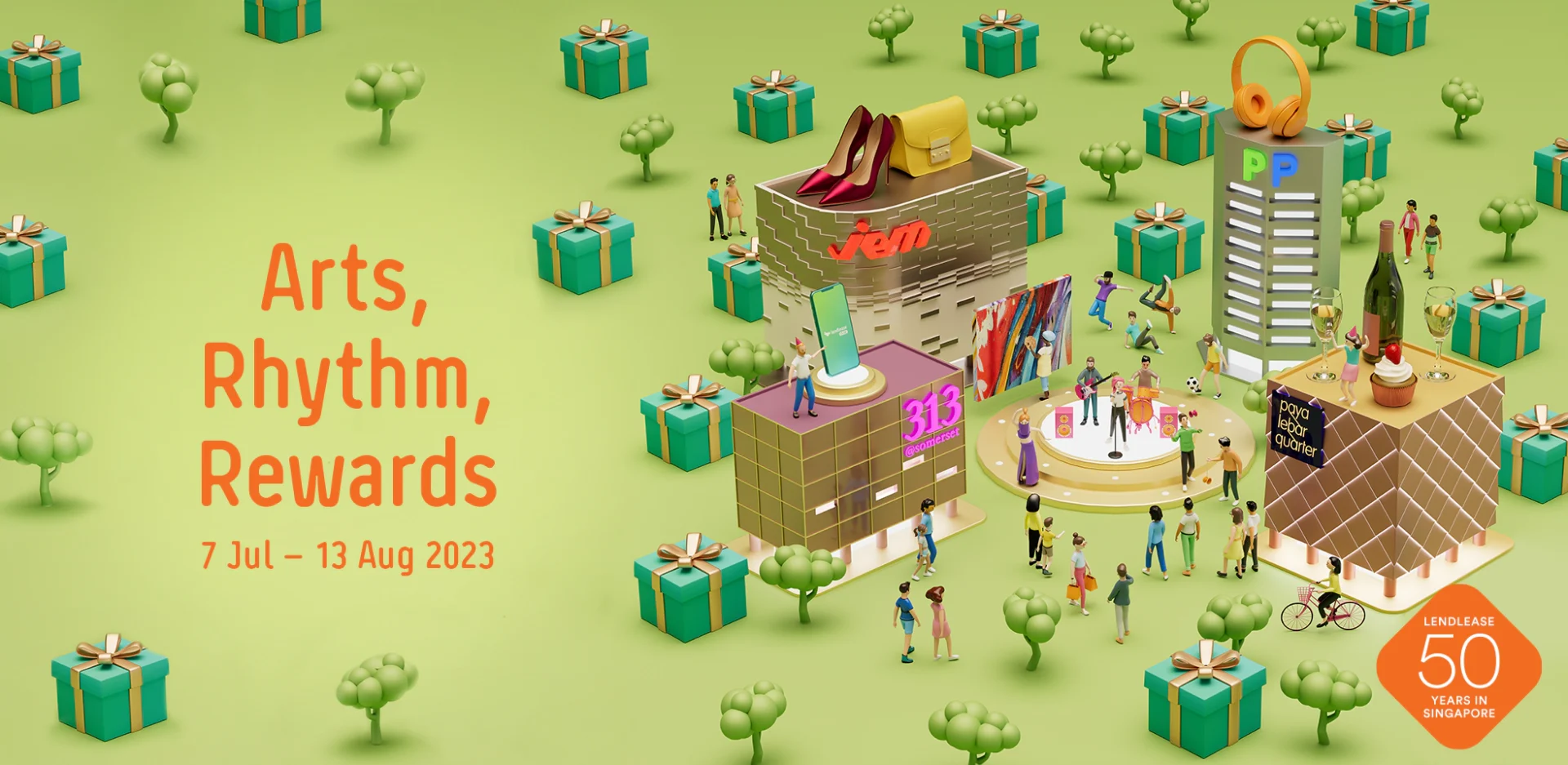 Event campaign visual design for Arts Rhythm Rewards promotion with Lendlease 50 Years